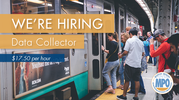 BostonRegionMPO's tweet photo. The Boston Region MPO is seeking part-time Data Collectors to count passengers, gather parking information, and conduct surveys. Hourly pay is $17.50.

Apply: https://t.co/XEDFqKYz8T https://t.co/7jsSsYAcXp