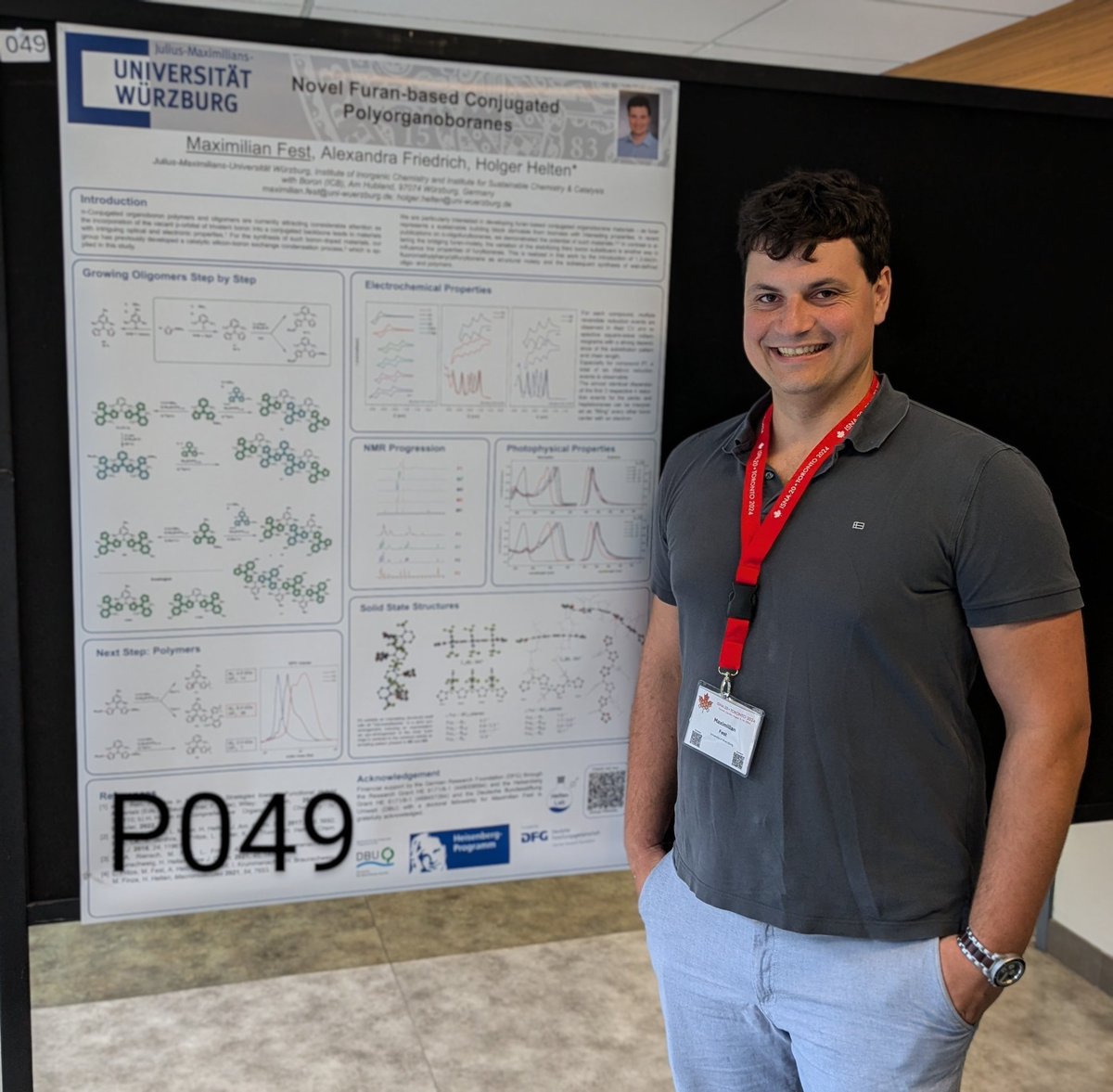 Today, <a href="/fest_maximilian/">Maximilian Fest</a> is presenting his poster on furan-based conjugated polyorgano boranes at #ISNA20 - check out poster 49 to learn more about their exciting properties!