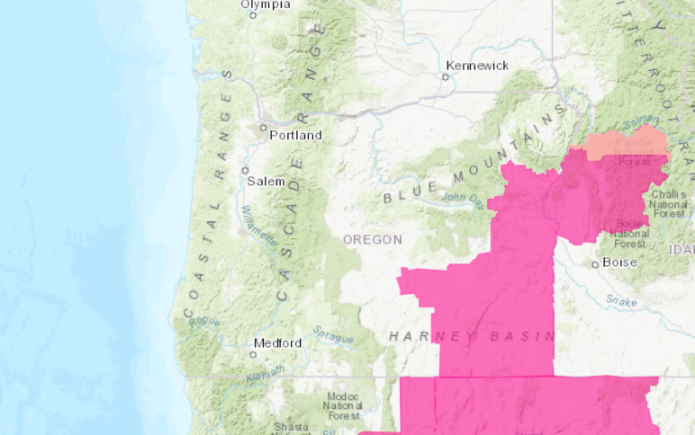 OSFM's tweet photo. PLAN AHEAD: The NWS has issued a Red Flag Warning for a swath of E. Oregon starting late tonight through Tues. morning. The forecast is calling for low humidity, gusty winds, and thunderstorms. 

Prevent sparking a human-caused fire.

LEARN MORE: https://t.co/G0SDZWDd1V https://t.co/FGIZ98qWHH