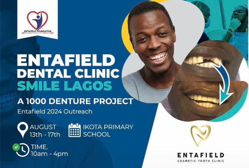 Entafield_fndtn's tweet photo. 1 day to Entafield Foundation Dental Outreach 2024 🎉🎉

Smile Lagos 
A 1000 Denture Project ✨

📅 Date: Tuesday 13th to Saturday 17th of August
🕒 Time: 10am to 4pm daily

Register here if you haven’t 👇👇
https://t.co/ILWGg41O7y 
#outreach #dentist #dentalcare 
#entafield https://t.co/ps0vmpdwr4