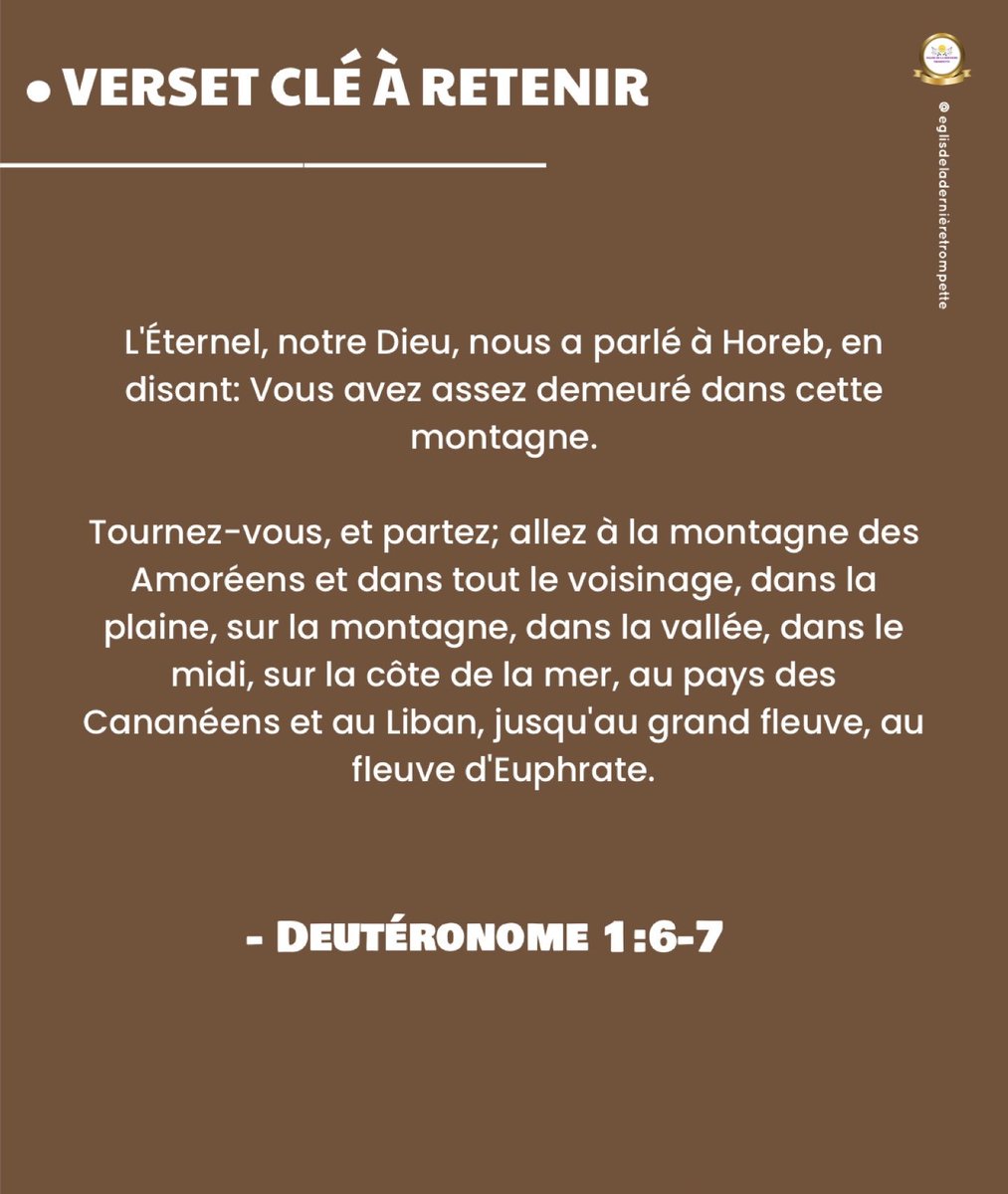 ETrompette's tweet photo. Verset de la semaine :

Deutéronome 1:6-7.

Que Dieu bénisse votre semaine ! https://t.co/jbENVDZh9E