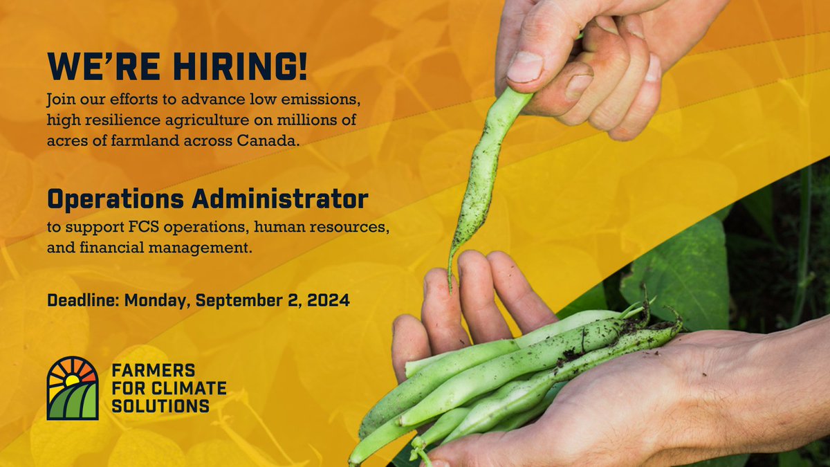 FarmersClimate's tweet photo. 📢We are recruiting an Operations Administrator to support FCS operations, human resources, and financial management.

Join our efforts to advance low emissions, high resilience agriculture in #CdnAg.

Application deadline is Sept 2: https://t.co/gUFgUMLAhD https://t.co/lUhGpr4EyU