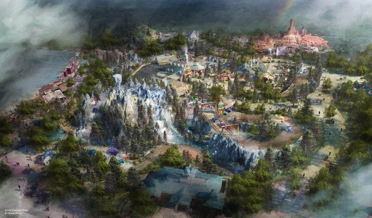 DLPWorks's tweet photo. [News] ⚠️New concept art has been unveiled for the planned expansion of Frontierland at Walt Disney World's Magic Kingdom!⚠️

➡️The expansion will bring 2new Cars-themed attractions, resulting in the removal of Rivers of America &amp; Tom Sawyer Island!

👋Hello, Cars Road Trip🤓 https://t.co/NhVd2NxC3D