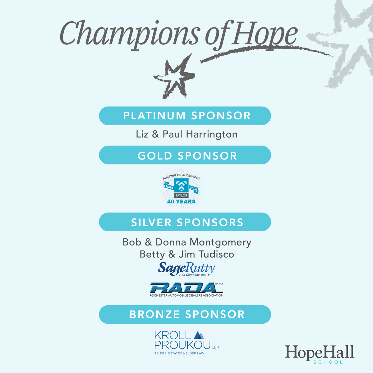 As we wrap up our Golf Tournament &amp; gear up for our Gala, we want to give a special shout out to our 24-25 Champions of Hope Sponsors. These companies &amp; individuals understand the importance of supporting and attending our events throughout the whole year. We are so thankful.