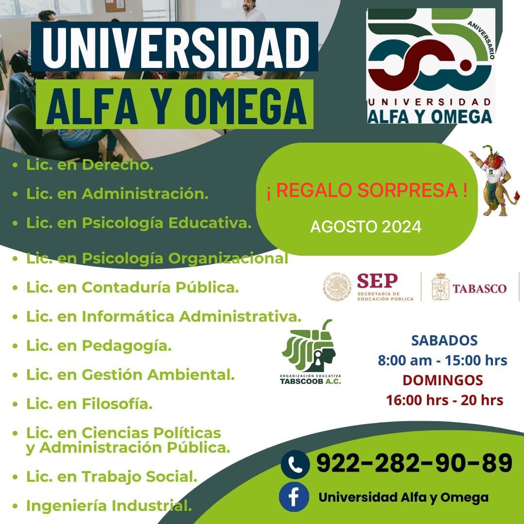MinapolisMedia's tweet photo. Estas a tiempo! En #agosto inscríbete a Universidad Alfa y Omega, campus #Cosoleacaque, te esperamos para que formes parte de la generación exitosa!
Ven y únete a la familia Alfa y Omega!
Inscripciones abiertas!
Informes al 9222829089 https://t.co/bz8oXowJwi