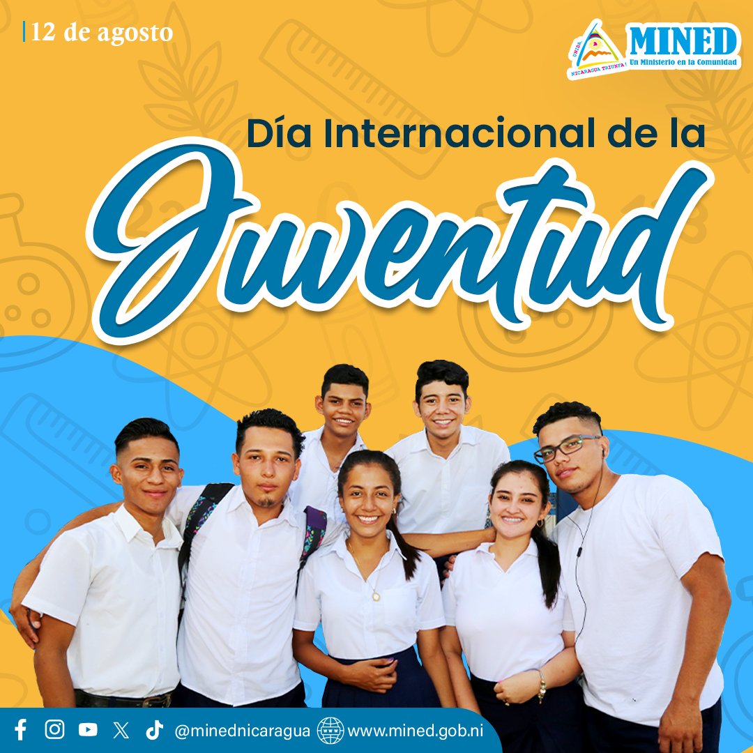 12 de agosto | Día Internacional de la Juventud, fecha para reconocer la importancia de nuestra generación y su papel en la construcción de un futuro mejor.

¡Feliz día a la Juventud nicaragüense! 🇳🇮🇳🇮