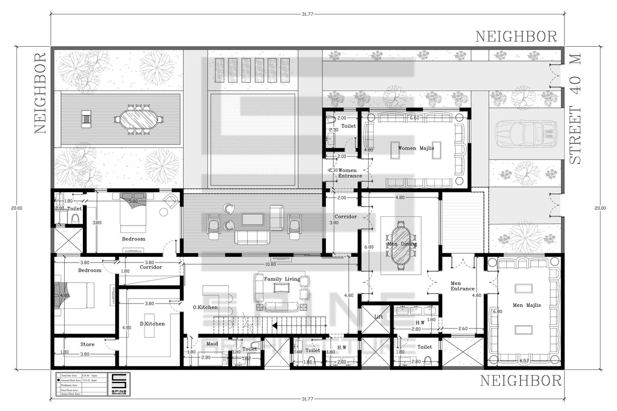 Private Villa - 20 × 31.7 ( 635.40 sq/m )
Location- Dammam, SA
Contact- +966 56 364 9449
spinearch.com