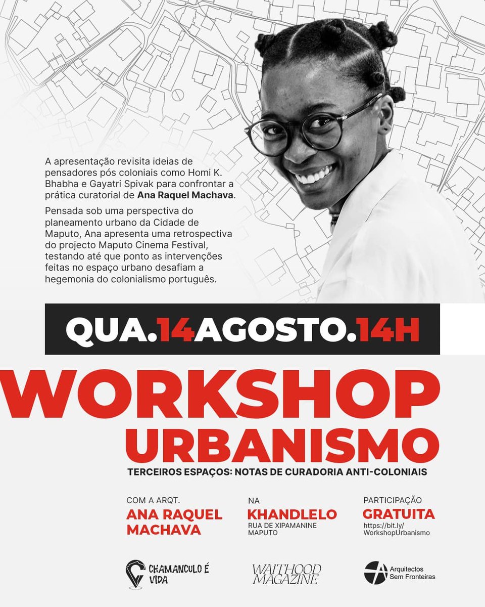 Chamanculoevida's tweet photo. *Terceiros Espaços: Notas de Curadoria Anti-coloniais*

Estás convidad@ a participar do workshop "Terceiros Espaços: Notas de Curadoria Anti-coloniais", que vai acontecer na *quarta-feira, dia 14 de Agosto, às 14h, na Khandlelo* (Próximo ao Xipamanine). https://t.co/3faohK6NRj