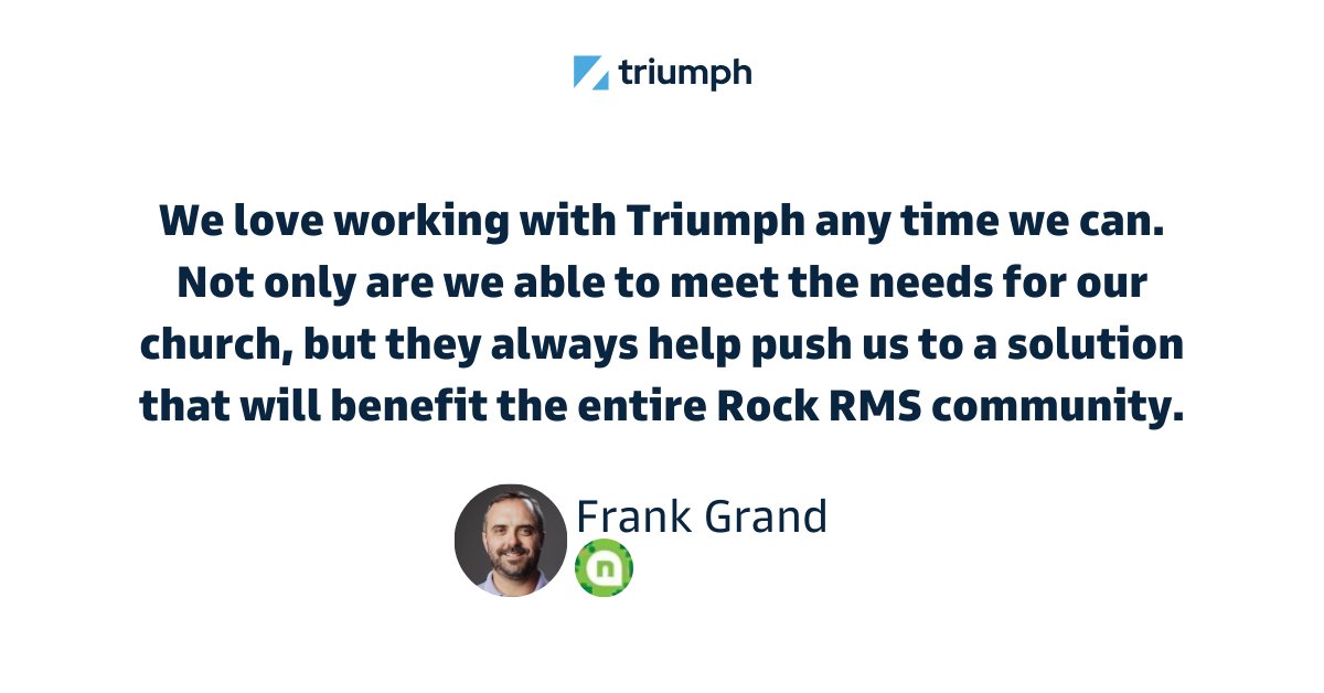 triumphmtech's tweet image. At Triumph, we pride ourselves on delivering tailored technology solutions that not only meet your immediate needs but also uplift the broader @RockRMS community.

#TriumphTech #ChurchTech #RockRMS #TriumphTogether #CustomerFeedback #DigitalMinistry #CommunityImpact