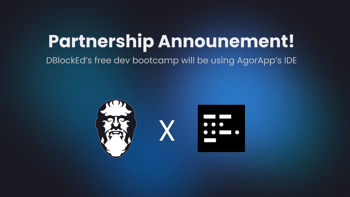 AgorApp is proud do announce our collaboration with DBlockEd who will be utilizing our IDE for their bootcamp education. 

Are you looking to have a Web3 programming career? A perfect opportunity to get started. 

Enroll to their free bootcamp here:  dblocked.io