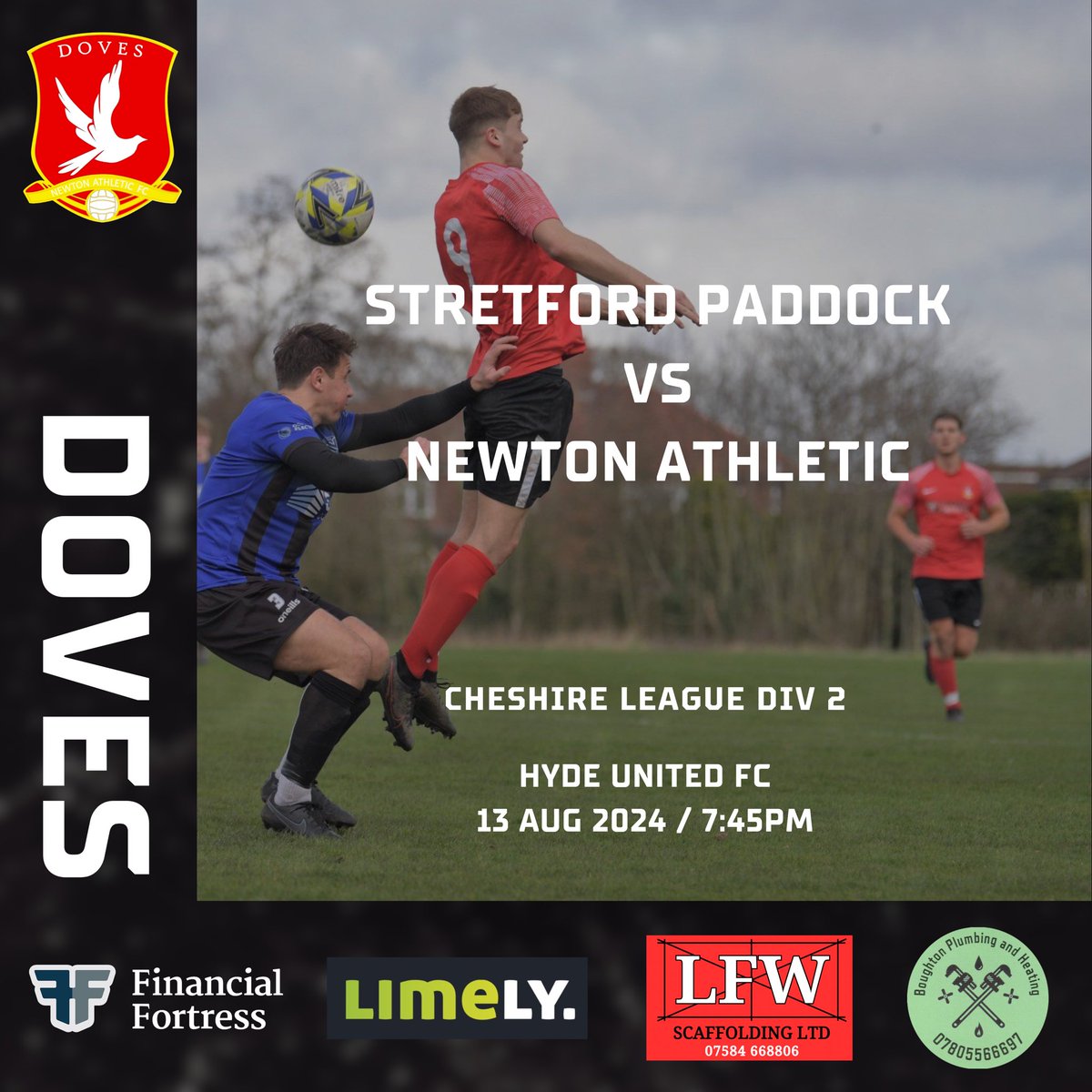 Newton Athletic (@newtonath_doves) on Twitter photo FIXTURE |
Our first away match of the season is a Tuesday night trip to Greater Manchester to play <a href="/SPaddockFC/">Stretford Paddock FC</a> under the lights
<a href="/CheshireFL/">Cheshire Football League ⚽️</a> FIXTURE |
Our first away match of the season is a Tuesday night trip to Greater Manchester to play <a href="/SPaddockFC/">Stretford Paddock FC</a> under the lights
<a href="/CheshireFL/">Cheshire Football League ⚽️</a>