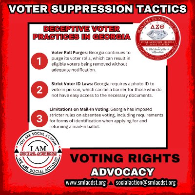 Our voter education series for August focuses on Voter Suppression. Check back weekly &amp; tune in to the weekly podcast!

Check your voter status at bit.ly/SM-LAC_CheckYo…