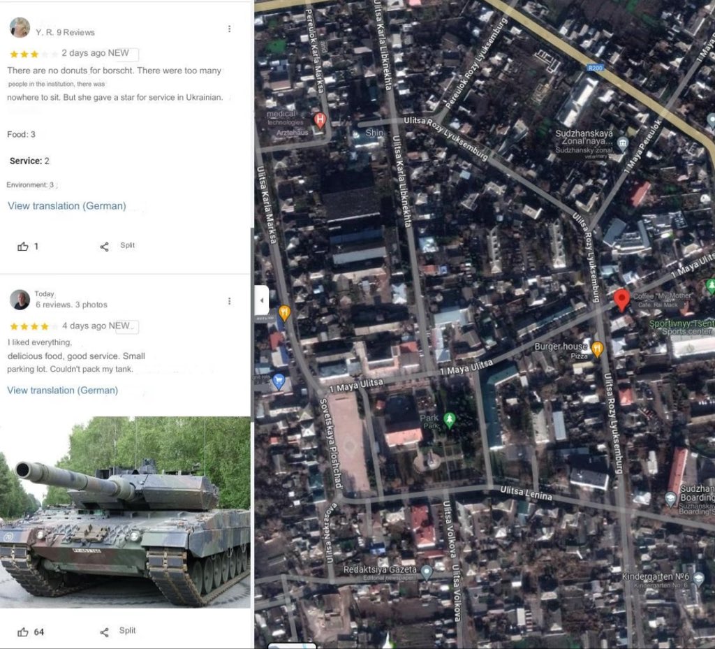 Ukrainians are giving restaurants reviews in Kursk. 🤣