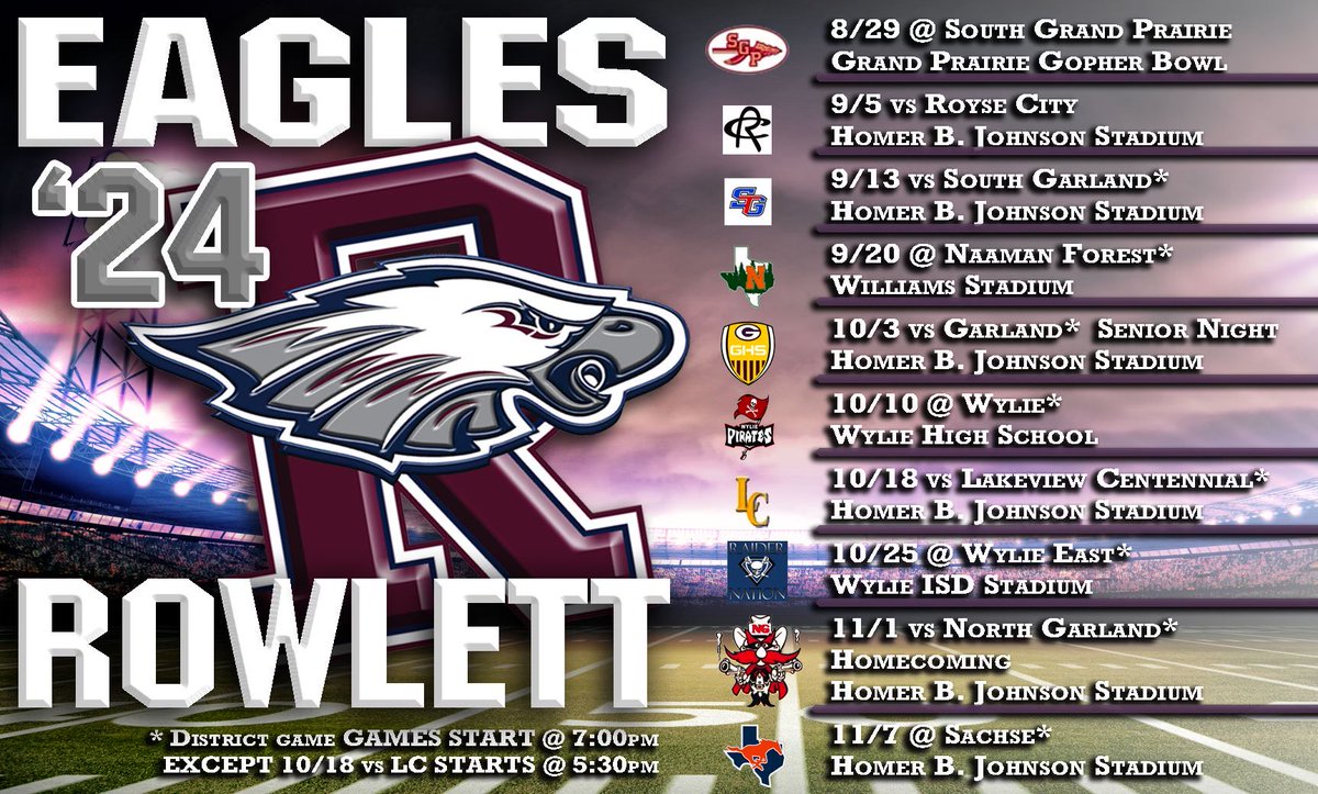 Richard McCroan (@lettoperations) on Twitter photo 2024 Rowlett Eagles Football Schedule
<a href="/RHS_Eagles/">Rowlett High School</a> <a href="/gisd_athletics/">Garland ISD Athletics</a> <a href="/Lettfootball/">Rowlett Eagle Football</a> <a href="/LETTNATION/">LETTNATION</a> #Spiritof96 #WeWillWin #WeROne 2024 Rowlett Eagles Football Schedule
<a href="/RHS_Eagles/">Rowlett High School</a> <a href="/gisd_athletics/">Garland ISD Athletics</a> <a href="/Lettfootball/">Rowlett Eagle Football</a> <a href="/LETTNATION/">LETTNATION</a> #Spiritof96 #WeWillWin #WeROne