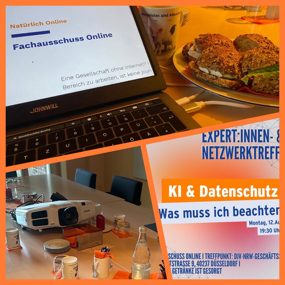 In kleiner, aber feiner Runde tagte heute der Fachausschuss Online im ⁦<a href="/DJV_NRW/">DJV-NRW</a>⁩, mal ganz analog mit leckeren Schnittchen. Großes Thema: Datenschutz und Datensicherheit im Zusammenhang mit #KI. Viel zu wenig Journalist:innen wissen, worauf zu achten ist. Der DJV hilft!