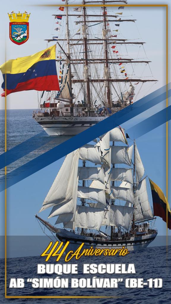 La gran familia de la <a href="/EPGOR_AB/">Estación Principal de Guardacostas Orinoco (EPGOR)</a>, felicita a los tripulantes del Buque Escuela AB "SIMÓN BOLÍVAR" (BE-11), por arribar a 44 años al servicio de la Patria. ¡BZ!