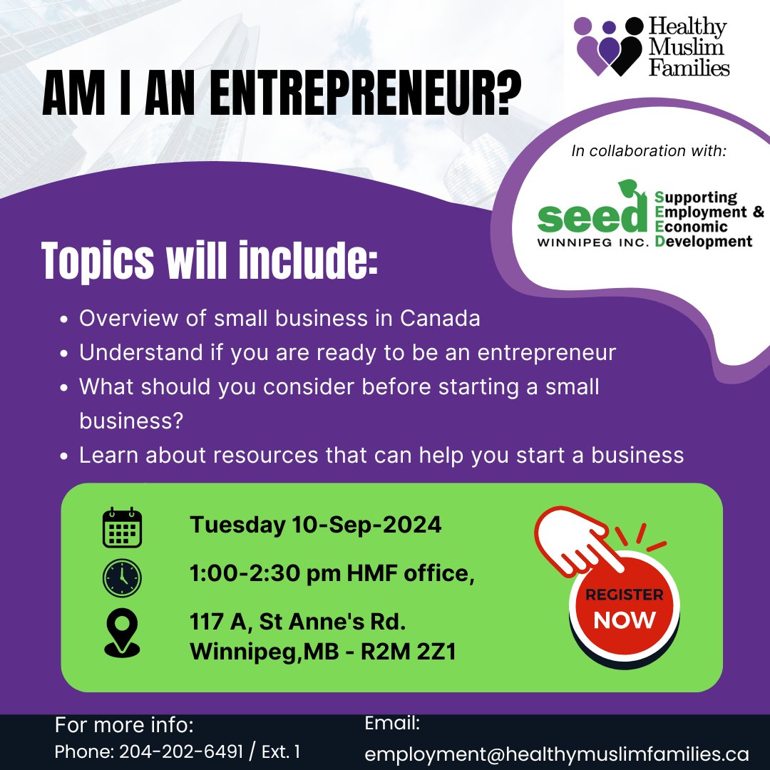 SEED Winnipeg Inc. (@seedwinnipeg) on Twitter photo In person event.
Tuesday Sep 10th, 2024
1:00 to 2:30 pm HMF Office
Address: 117 A, St Anne's Rd, Winnipeg Manitoba
CLICK HERE (limited spots) smartforms.carmis.ca/hmf/events-reg… In person event.
Tuesday Sep 10th, 2024
1:00 to 2:30 pm HMF Office
Address: 117 A, St Anne's Rd, Winnipeg Manitoba
CLICK HERE (limited spots) smartforms.carmis.ca/hmf/events-reg…