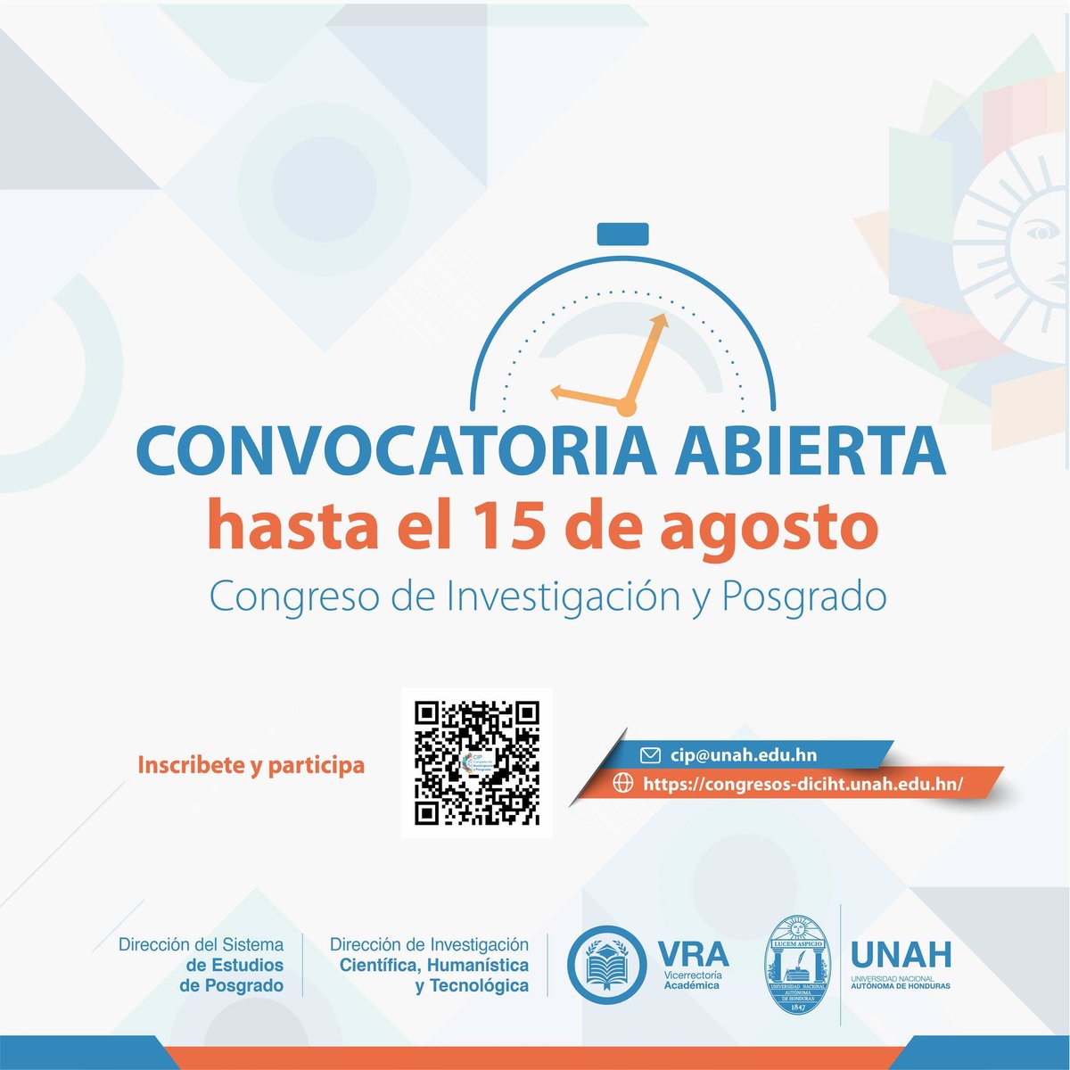 DICIHT_UNAH's tweet image. Sigue abierta la convocatoria del CONGRESO DE INVESTIGACIÓN Y POSGRADO UNAH-2024...no te quedes sin participar!!!
Envía tu postulación al enlace:
congresos-diciht.unah.edu.hn
UNAH Universidad Nacional Autónoma de Honduras
#Vicerrectoría Académica UNAH
#Presencia Universitaria