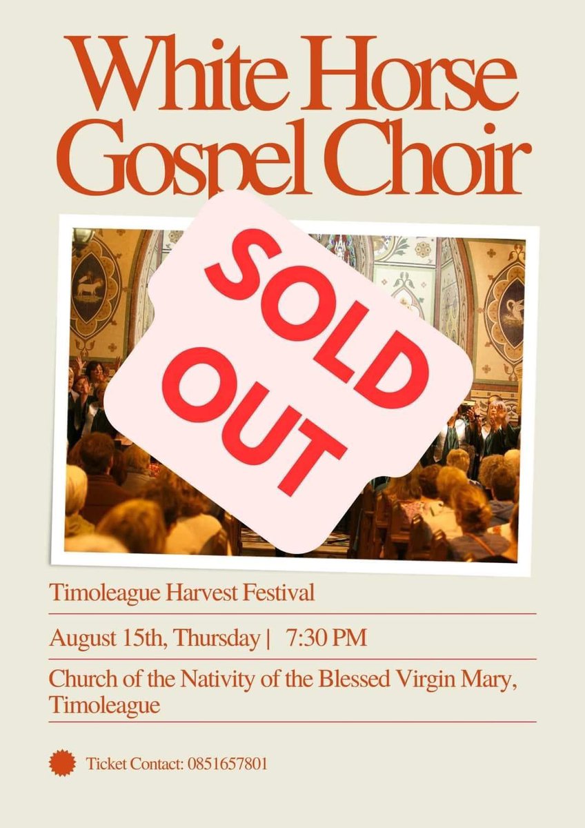 🎉 Sold out for this Thursdays performance for the Timoleague Harvest festival! We had a beautiful night there last year with a packed crowd at the Church of the Ascension ( Church of the Mosaics..Wow!!). Bigger venue this year 🤩.  Great rehearsal tonight in preparation!