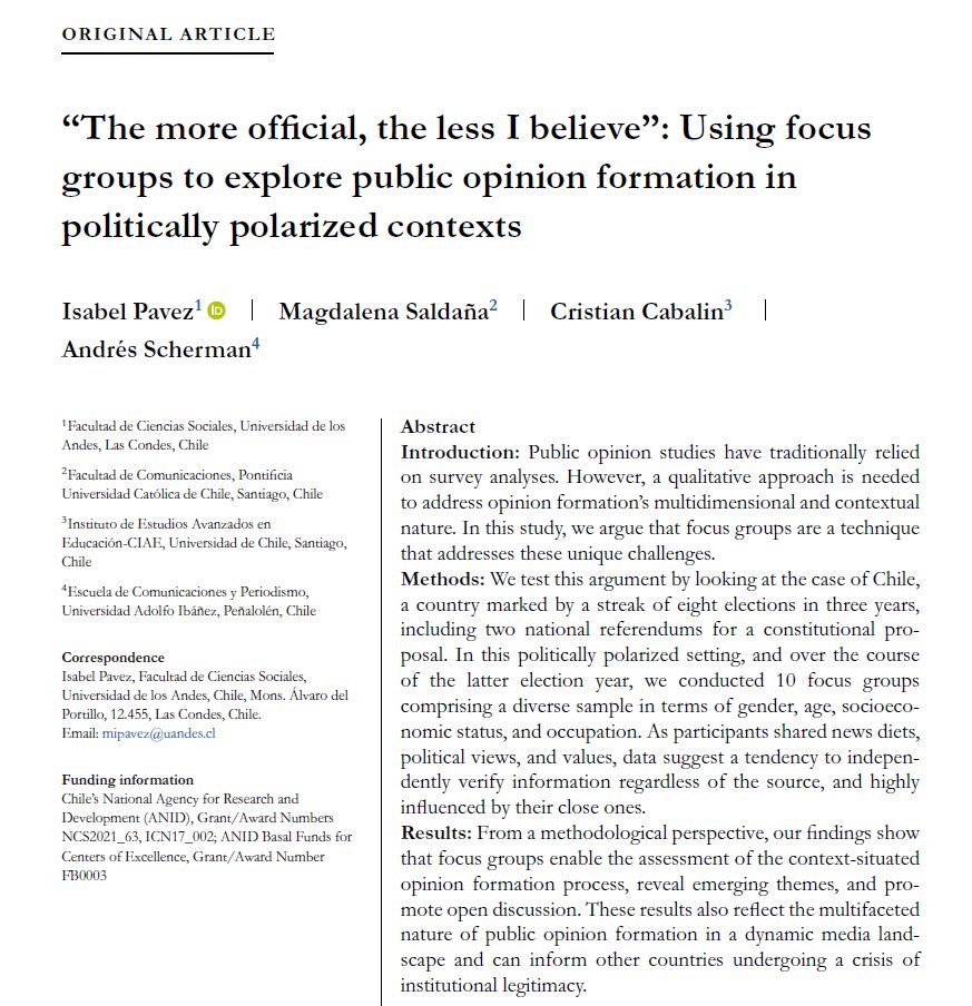 Magdalena Saldaña (@magdalenasaldan) on Twitter photo #Newpaper is out! 🥳 With <a href="/ccabalin/">Cristian Cabalin Q.</a> <a href="/aschermant/">Andrés Scherman</a> and led by superstar <a href="/isabel_pavez_a/">Isa Pavez</a> in the journal <a href="/SSQ_Online/">Social Science Quarterly</a>. This is a #qualitative piece based on 10 #FocusGroups looking at #PublicOpinion in election times - truly in the spirit of the <a href="/NucleoMEPOP/">Núcleo Milenio MEPOP</a>
onlinelibrary.wiley.com/doi/10.1111/ss… #Newpaper is out! 🥳 With <a href="/ccabalin/">Cristian Cabalin Q.</a> <a href="/aschermant/">Andrés Scherman</a> and led by superstar <a href="/isabel_pavez_a/">Isa Pavez</a> in the journal <a href="/SSQ_Online/">Social Science Quarterly</a>. This is a #qualitative piece based on 10 #FocusGroups looking at #PublicOpinion in election times - truly in the spirit of the <a href="/NucleoMEPOP/">Núcleo Milenio MEPOP</a>
onlinelibrary.wiley.com/doi/10.1111/ss…