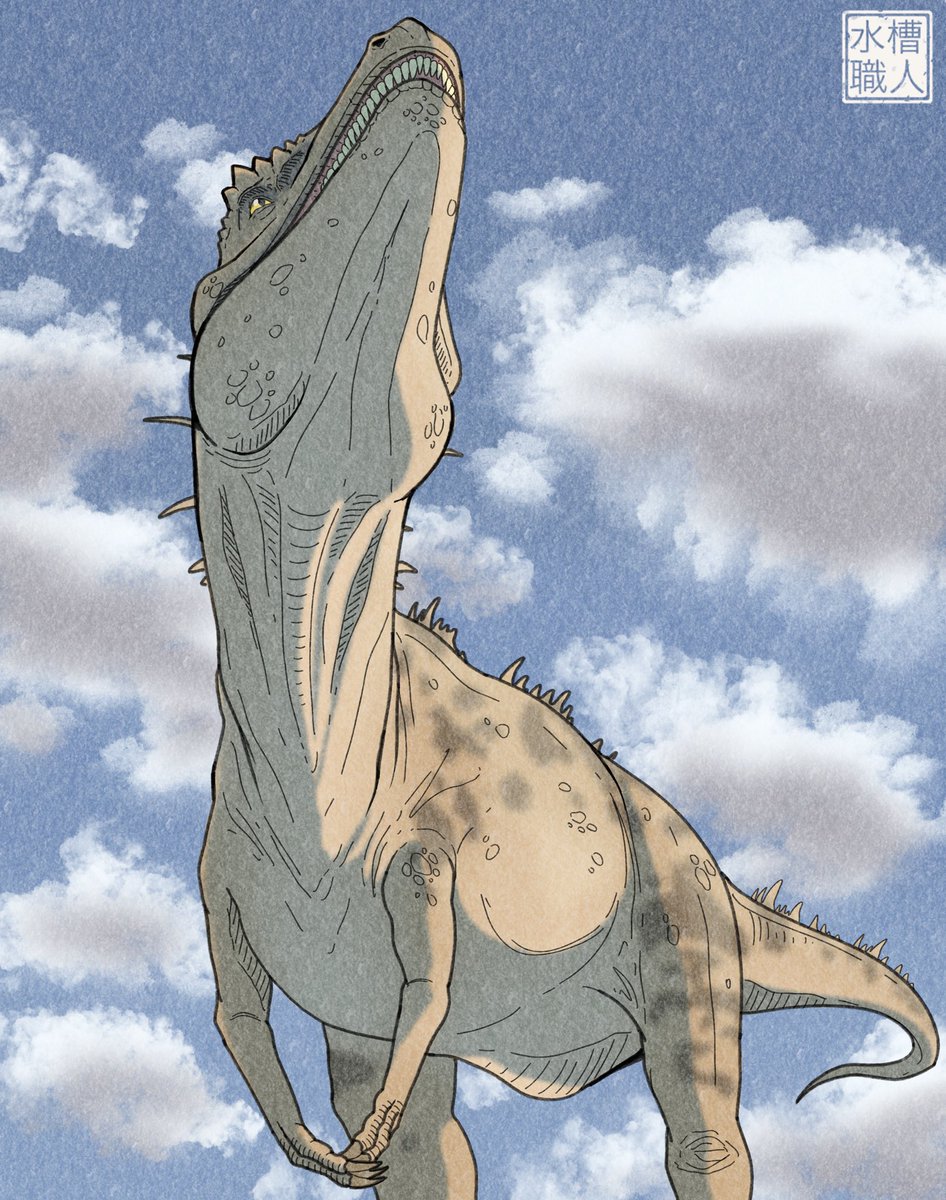 I don't know why but this Jurassic World Evolution Carcharodontosaurus I  drew is giving old dinosaur book vibes. Got a few more drawings planned  this week so keep on the lookout! Really, image size:946x1200