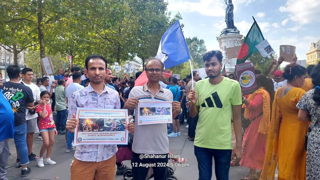 JusticeMakers Bangladesh in France (JMBF) joined the demonstration at Republic Square in France to stand against violence towards minority groups in Bangladesh. Together, we must raise our voices for justice and human rights. #StandAgainstViolence #HumanRights #Bangladesh"