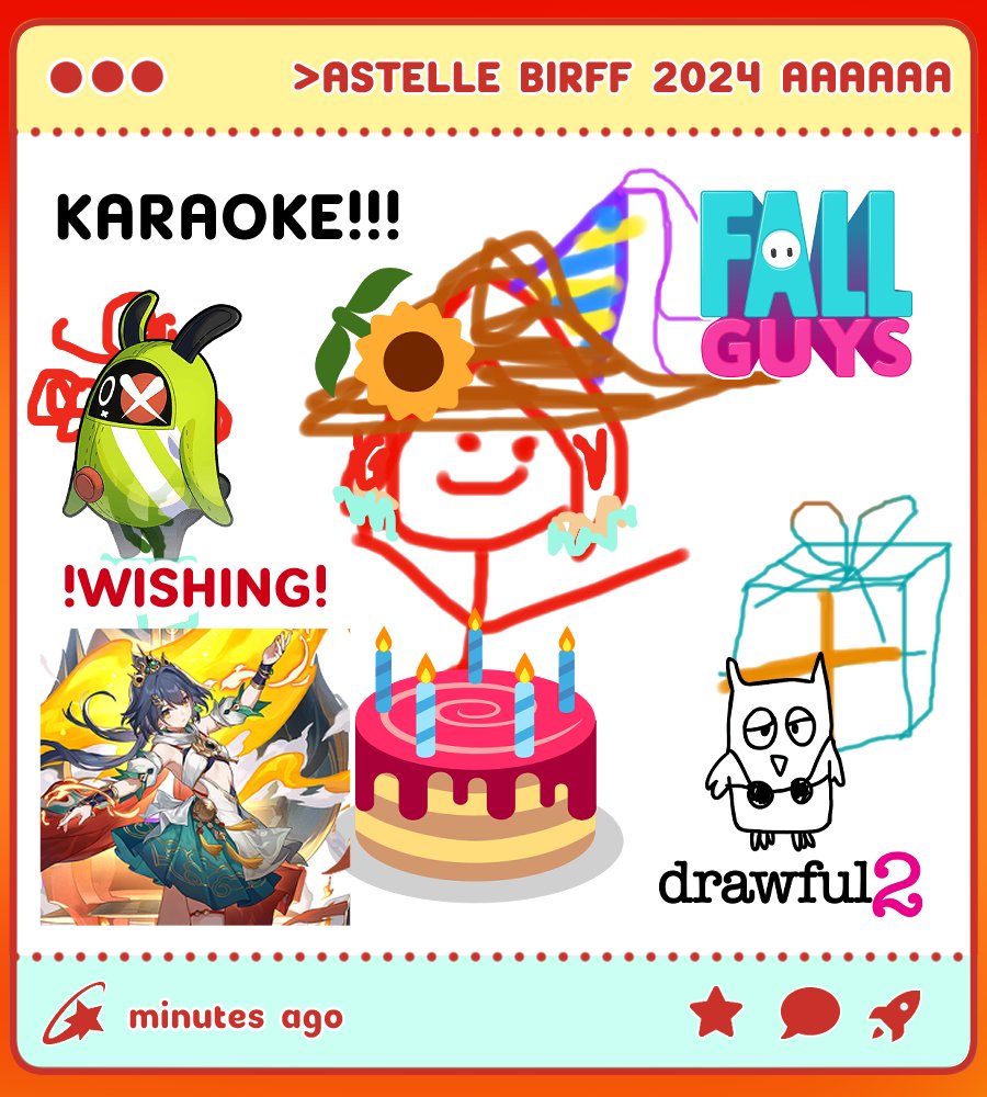 🥳yay! I'm celebrating my bday late, come join me for chaos-comfee time ehe. There is a spinning WHEEL (with some suffering) too!🔥

Start: Sunday 18th - 16:00 (UTC+1)

Every💸contribution goes towards helping me get a new gaming PC!🤗Bring ya snacks and good vibes!💫🥳

#VTuber