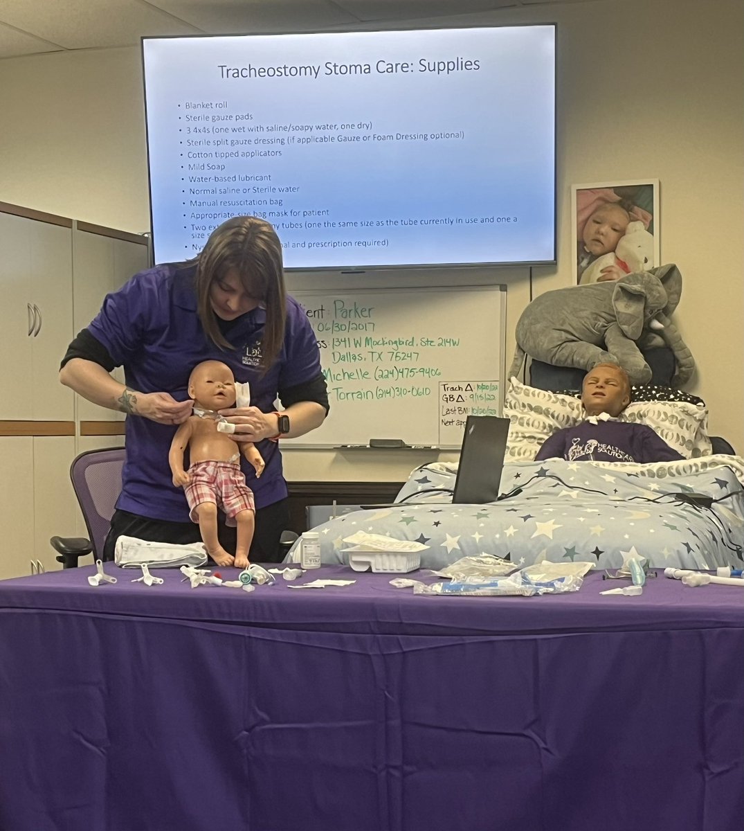 NurseLander's tweet photo. Trach Training at Parker’s Room with CISD Special Assignment nurses https://t.co/SjL5ZNATyI