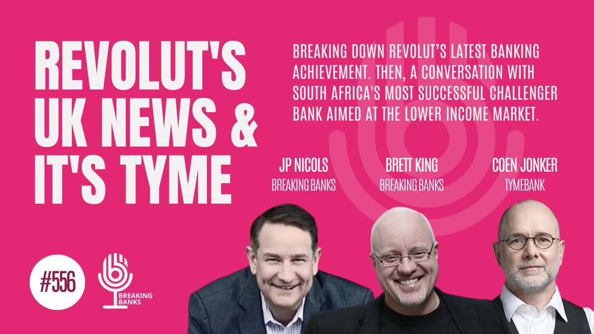 Breaking Banks (@breakingbanks1) on Twitter photo After a 3 year battle, we're breaking down <a href="/RevolutApp/">Revolut</a>โs banking license achievement. Then, a conversation with Coen Jonker, co-founder of <a href="/tymebankza/">TymeBank</a>, South Africa's most successful challenger bank aimed at the lower income market.
youtu.be/9tKswSs2SaY?siโฆ
<a href="/JPNicols/">JP Nicols</a> <a href="/BrettKing/">Brett King #TheFuturists #OptimalHumanity โ๏ธ</a> After a 3 year battle, we're breaking down <a href="/RevolutApp/">Revolut</a>โs banking license achievement. Then, a conversation with Coen Jonker, co-founder of <a href="/tymebankza/">TymeBank</a>, South Africa's most successful challenger bank aimed at the lower income market.
youtu.be/9tKswSs2SaY?siโฆ
<a href="/JPNicols/">JP Nicols</a> <a href="/BrettKing/">Brett King #TheFuturists #OptimalHumanity โ๏ธ</a>