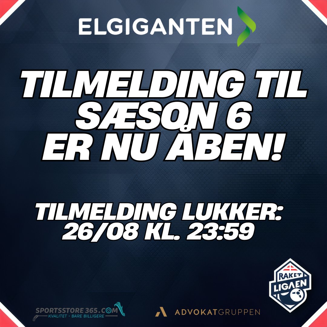 RAKETLIGAEN BYDER VELKOMMEN TIL SÆSON 6! 🎉

Endelig er vi klar til at slå dørene op for en ny sæson i Danmarks største Rocket League liga!

Sæson 6 starter søndag d. 1 sept. kl. 18:00 og vi glæder os selvfølgelig til en masse fed, dansk Rocket League 😎

Tilmeldinger under ⤵️