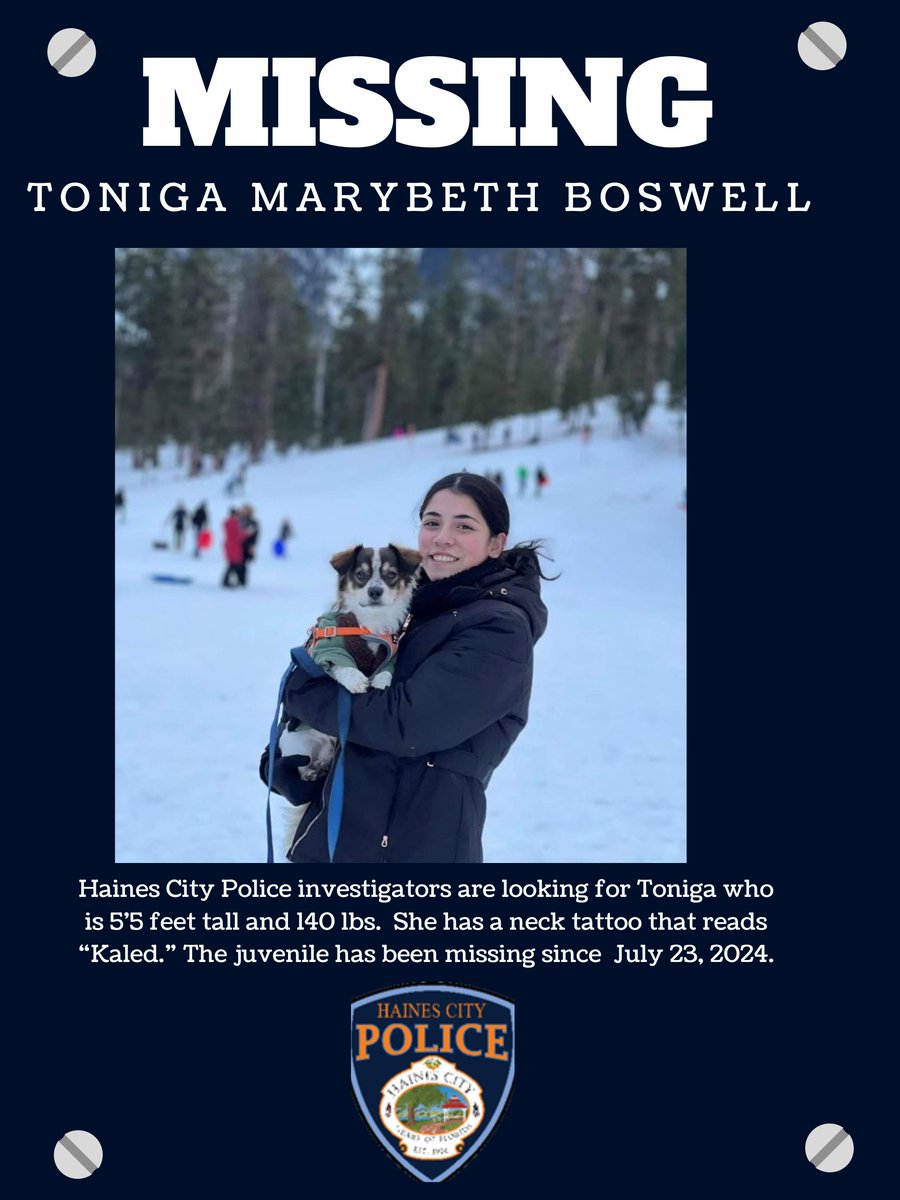 Anyone with info into the disappearance of Toniga Marybeth Boswell,  call Cpl. Brown at 863-421-3636. She was wearing black shorts with white side stripes, a gray t-shirt with pink and white graphics, with no shoes, socks, or jewelry. She may be in Andalusia, Alabama. Repost.