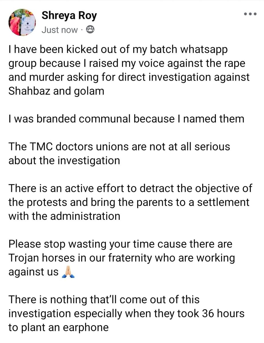 medicoDurg's tweet photo. high profile peoples are linked to this case.... Local leader son and goons And on other hand WB govt promoted principal RGKar to cnmc... Is this justice we r expected..?govt is totally want to suppress this case..
#RGKARmedical
#JusticeforDrAishwarya https://t.co/zk5wVpeg1t