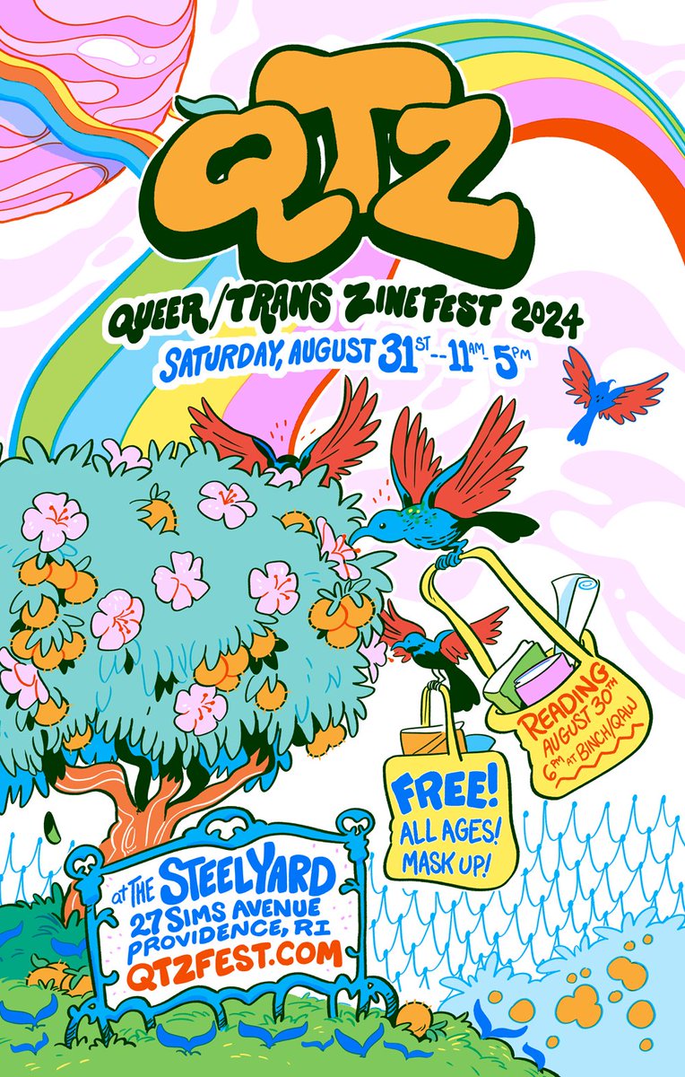 charmgardens's tweet photo. All my art for @qtz_fest this year – the last year ever! 🍑 https://t.co/S3a9s9j6Bu