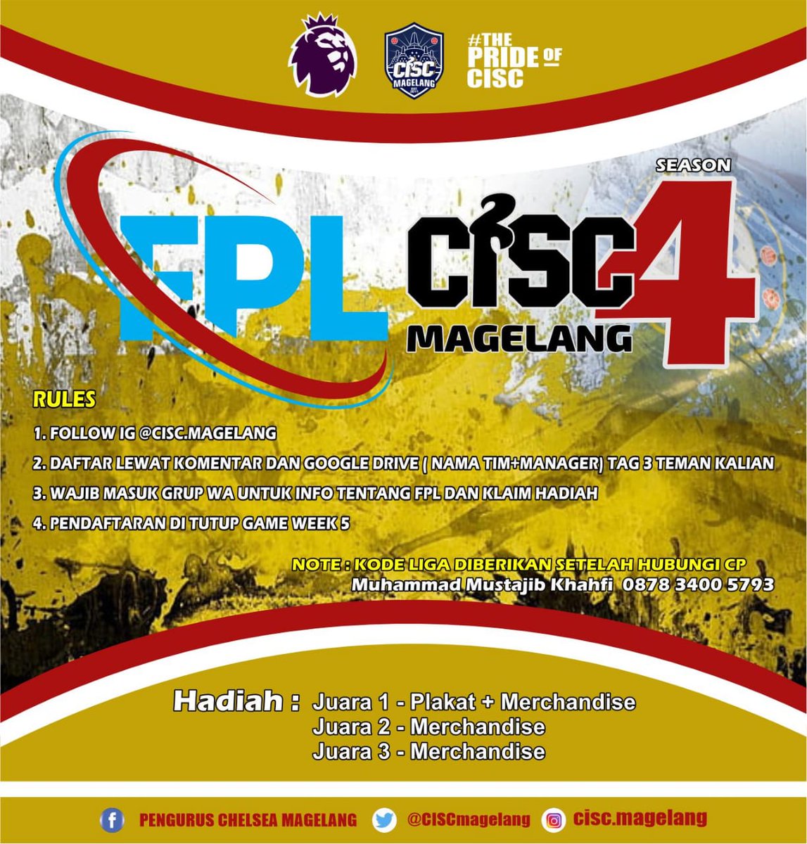 Syarat Mudah, Langsung Pantau Ig CISC Magelang 

<a href="/PanditFPL/">Pandit FPL</a>
<a href="/pisangij01/">FPL Liga Pisangijo</a>
<a href="/OfficialFPL/">Fantasy Premier League</a>