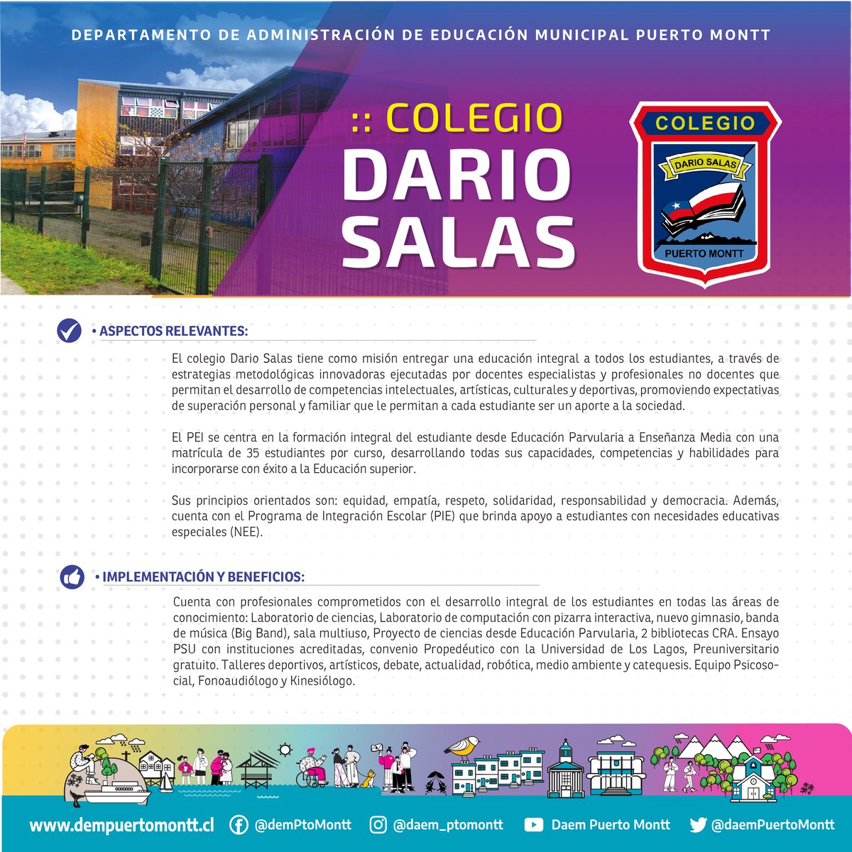 🌟 ¡Descubre el Colegio Darío Salas en Puerto Montt! 🌟

Desde Prekínder hasta Cuarto Medio, el Colegio Darío Salas ofrece una educación integral y de calidad para cada etapa del desarrollo académico de tus hijos. 🏫📚✨