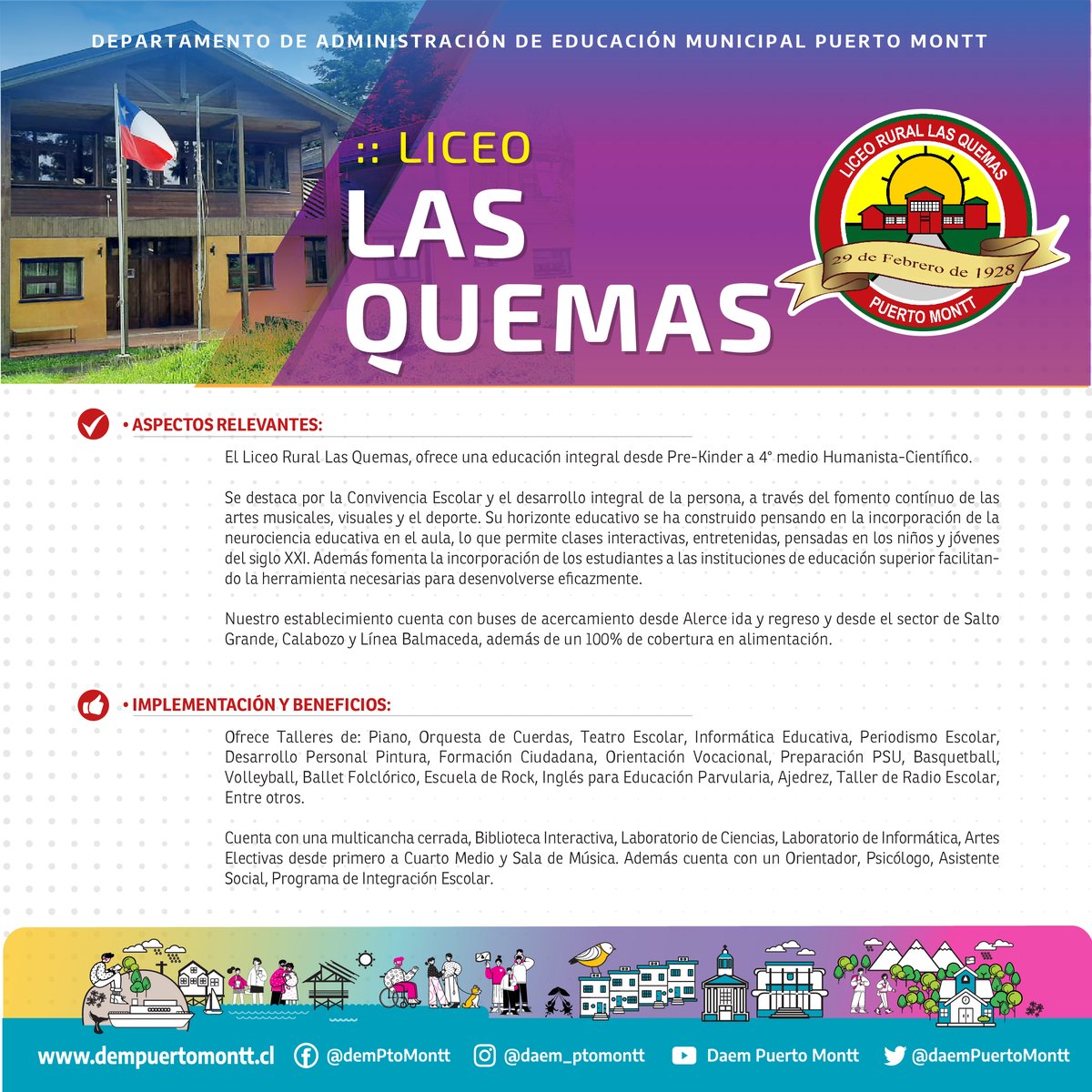 🌟¡Explora las Oportunidades en el Liceo Rural Las Quemas!🌟

Ubicado en el entorno rural de Las Quemas, nuestro liceo ofrece una educación integral que abarca desde los primeros años hasta la educación media. 📚
Comprometidos en dar formación de calidad adaptada al contexto.🌟🌱