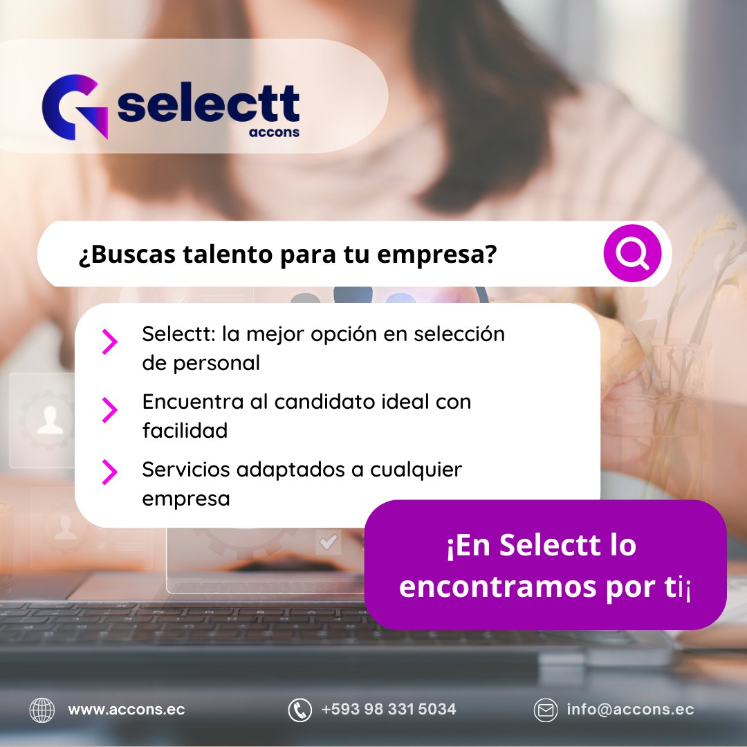 infoACCONS's tweet image. ¿Buscas el mejor talento para tu empresa?
En #Selectt, contamos con profesionales especializados en selección de personal, listos para encontrar a los candidatos que tu negocio necesita.Asegura el futuro de tu empresa con el equipo adecuado.
#selecciondepersonal #accons #cuenca