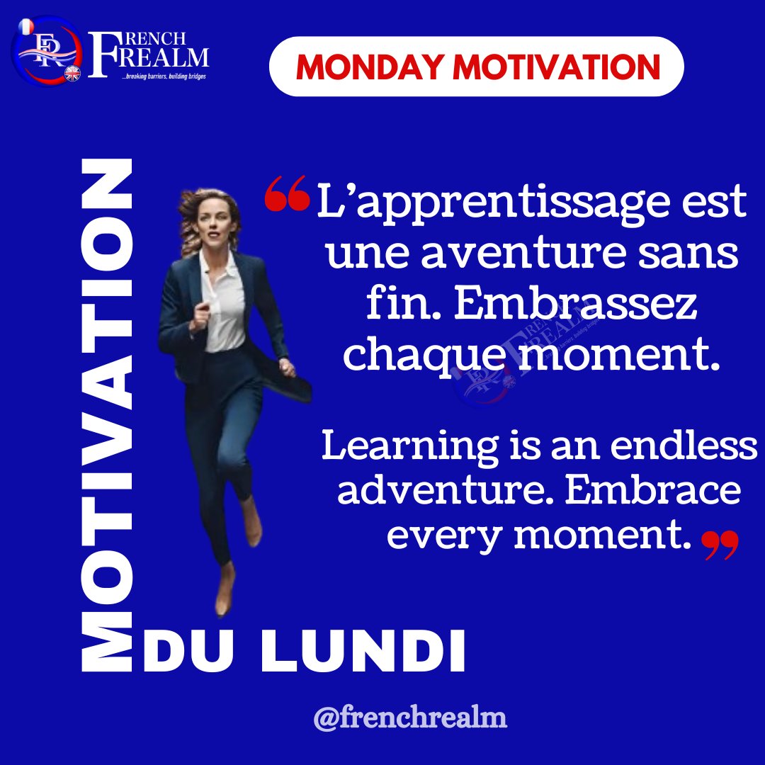 FrenchRealmFR's tweet photo. Start your week with a positive mindset and watch the magic happen. 💪🏽 🚀
Here's a little motivation to kickstart your week! 💪🇫🇷 Bonne nouvelle semaine!
#MondayMotivation #Frenchclass #FrenchLanguageLearning #LearnFrenchWorldwide #OnlineFrenchclass #tef #tefcanada https://t.co/aDb1eEThYX