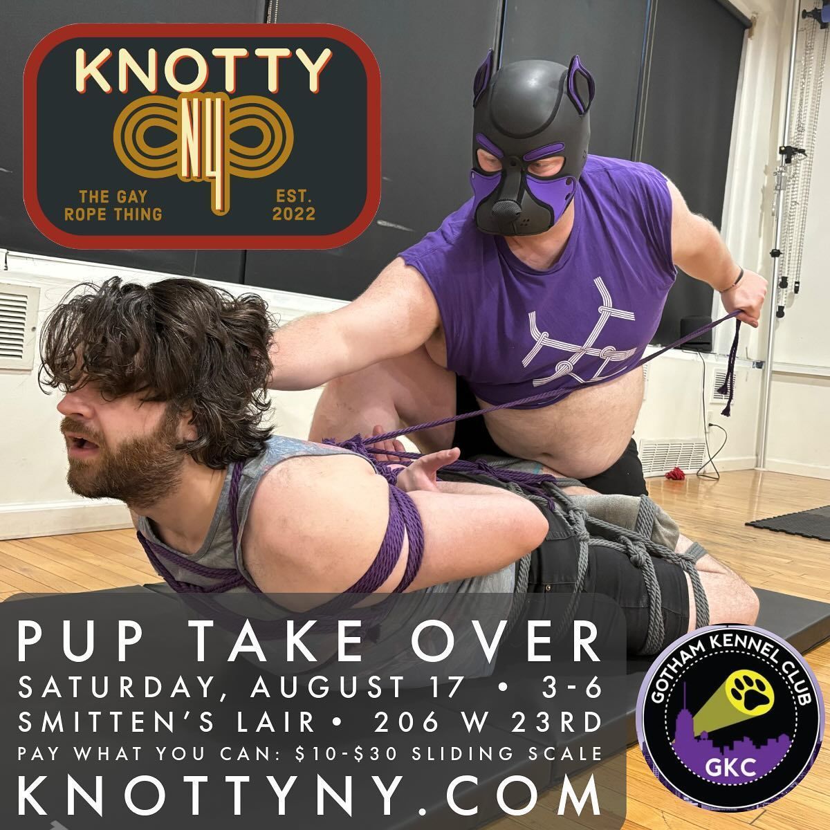 🐾🐾🐾🐶🐶🐶Aruuuuuu!!!! Grab your hoods and good boy treats, the pups are taking over! Saturday August 17th, 3-6 Smitten’s Lair 206 W 23rd st. 4th floor. 

Special guests <a href="/gkcpups/">GKCPUPS</a> 
101 led by @boundflyboy2.0 and 
201 led by <a href="/puprubics/">Pup Rubics</a>.

buff.ly/46HsDJo