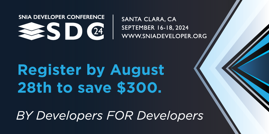 SNIADNSF's tweet photo. SDC'24 session tracks include AI/ML, Computational Storage &amp; Memory, Data Infrastructure Architecture, File Systems &amp; Protocols, Magic Memory Access, and much more. Don't delay! Early bird registration discount ends on August 28th. https://t.co/JzSfPKPEMv https://t.co/xFs6fbHVJf