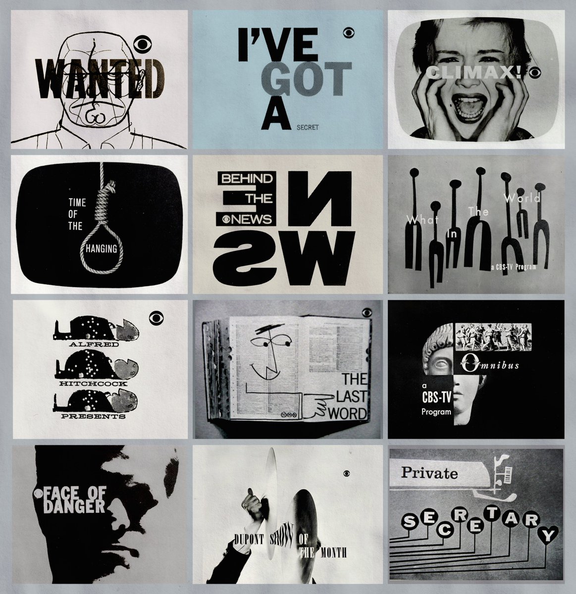 cathlynsa's tweet image. Title cards for CBS ∘ Designer: Georg Olden, His designs were characterized by a bold, minimalist style that effectively conveyed the essence of various TV shows, 1950s...1960s.