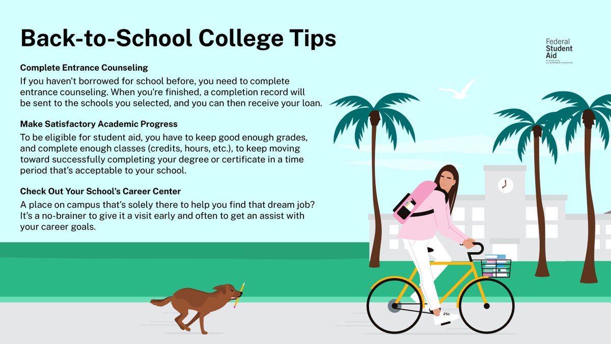 FAFSA's tweet photo. Good luck to all the students going back to school this month! What tips would you add? 🤔 https://t.co/SKNfrQsBVh