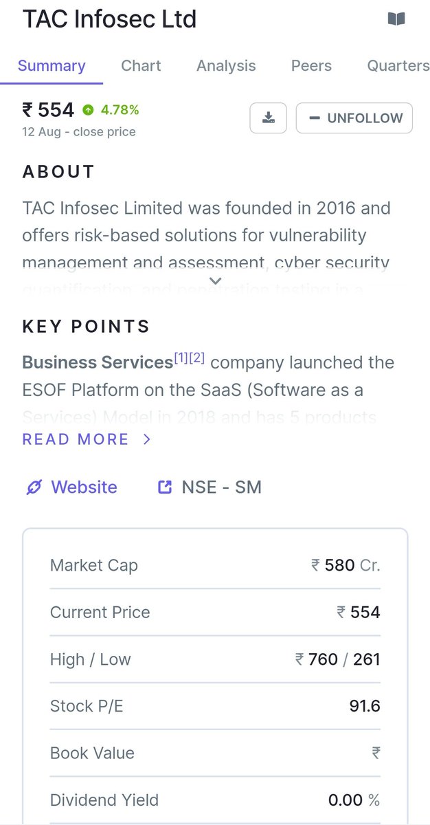 GEMSQUEST's tweet image. Market cap still at a meagre 580crs for this pureplay india&apos;s only listed CYBERSECURITY company.

TAC INFOSEC #TACSECURITY
CMP 554

#INVESTMENTS #STOCKMARKET #STOCKS #STOCKTOWATCH #SME #MICROCAPS