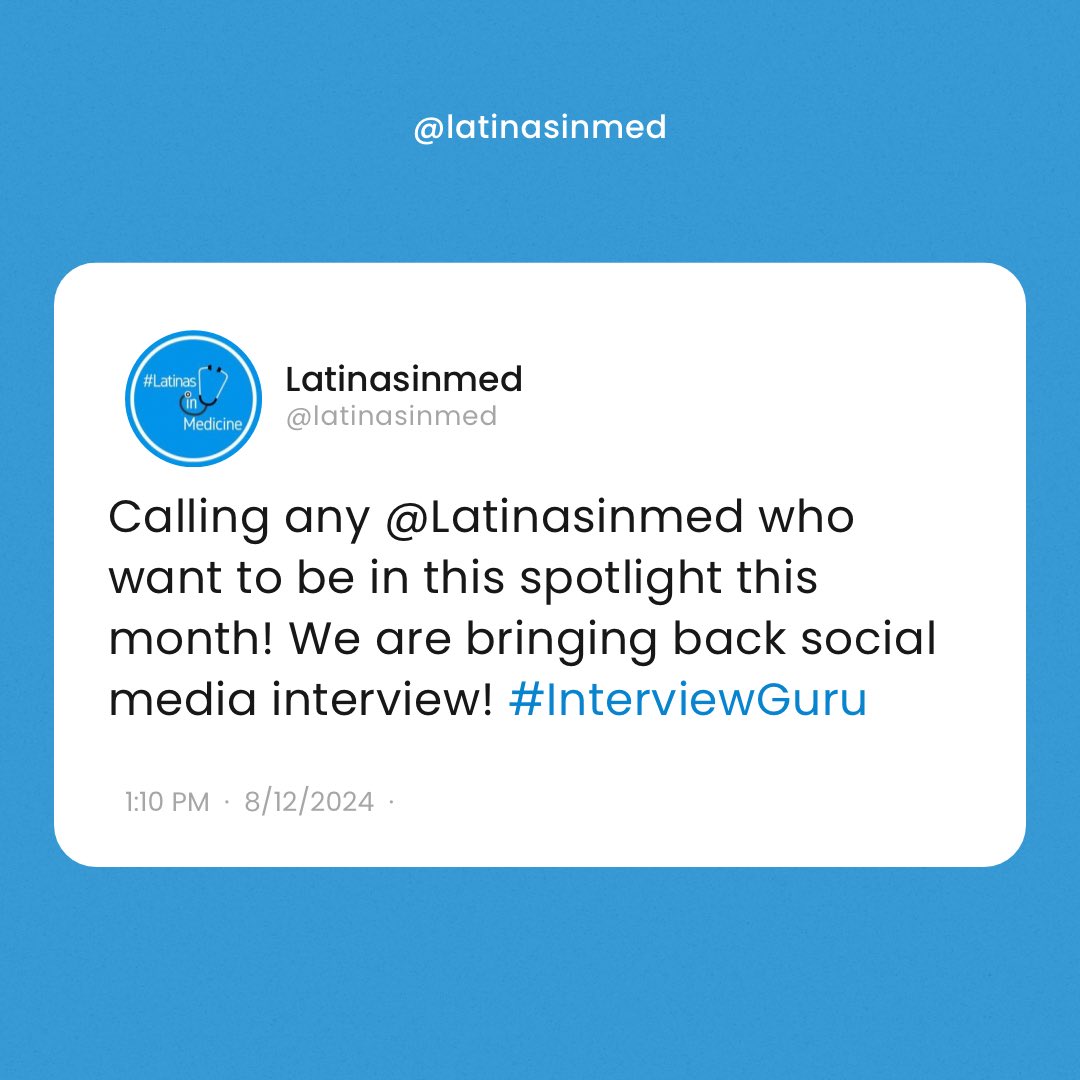 #LatinasInMedicine (@latinasinmed) on Twitter photo Checking 123🎤🎤🎤 Anyone interested in being interviewed by <a href="/LatinasInMed/">#LatinasInMedicine</a>? We are bringing back mini interviews aimed at spotlighting a member of our community, what their interests in medicine are, and their path. Anyone can join and be interviewed over instagram and X. Dm us! Checking 123🎤🎤🎤 Anyone interested in being interviewed by <a href="/LatinasInMed/">#LatinasInMedicine</a>? We are bringing back mini interviews aimed at spotlighting a member of our community, what their interests in medicine are, and their path. Anyone can join and be interviewed over instagram and X. Dm us!