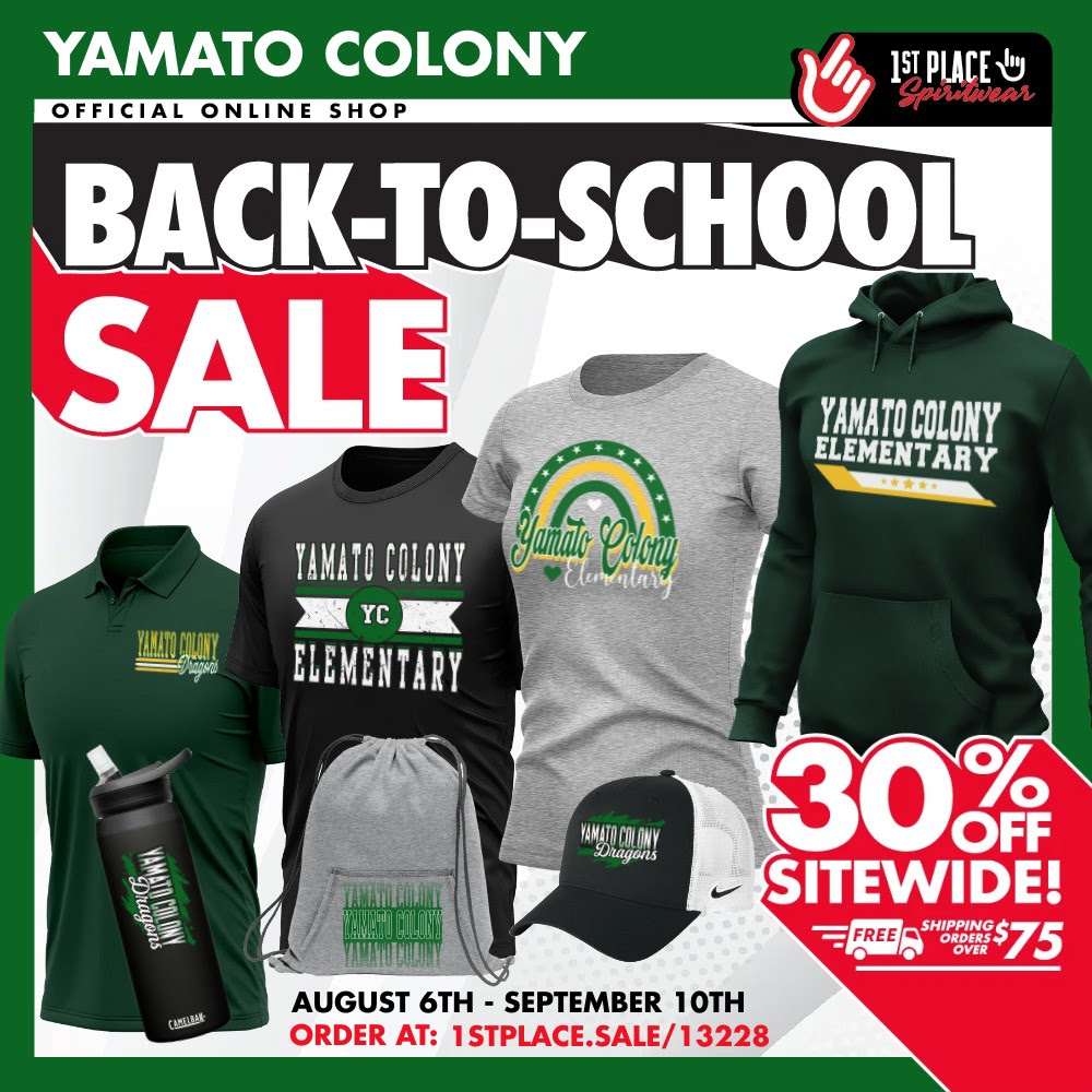 Shop the Yamato Colony Back-To-School Spirit Wear Sale! Choose from hundreds of designs and garments that are delivered to your home in days! You'll save 30% off the entire site! New product lines include Nike and Adidas! Shop at 1stplace.sale/13228