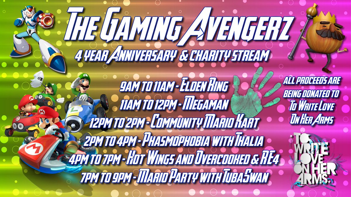 <a href="/thegamingaveng2/">thegamingavengerz</a>'s 4 Year Anniversary &amp; Charity Stream, this Sunday, August 18th starting at 9am Central. Yes, you read that right ....

FOUR FLANTACULOUS YEARS!!

twitch.tv/thegamingaveng…