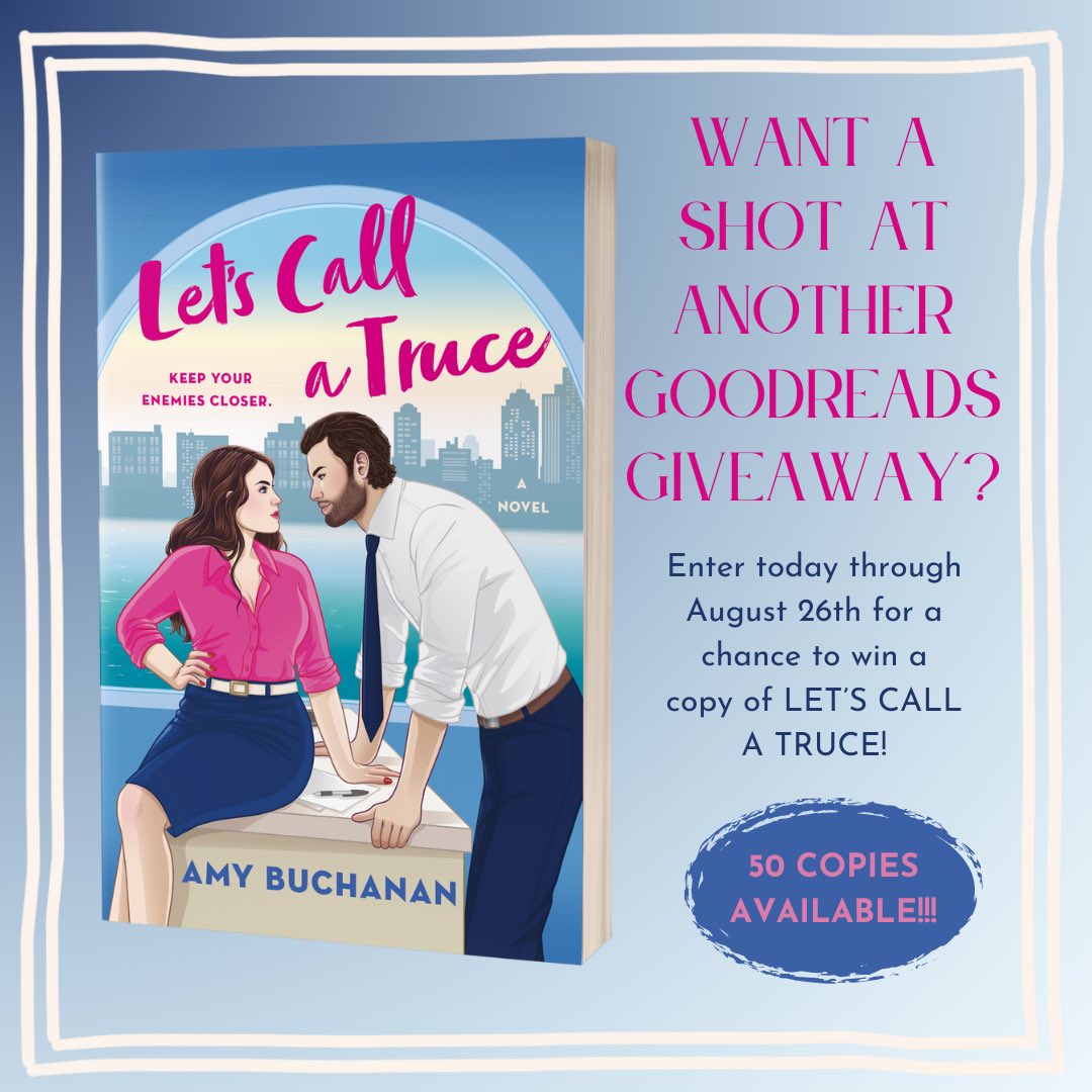 Amy Buchanan (updates only!) (@abuchananbooks) on Twitter photo Head to GoodReads to enter for a chance to win a copy of LET’S CALL A TRUCE! Now through August 26th!
goodreads.com/giveaway/show/…
#romance #romancebooks #enemiestolovers #writingcommunity Head to GoodReads to enter for a chance to win a copy of LET’S CALL A TRUCE! Now through August 26th!
goodreads.com/giveaway/show/…
#romance #romancebooks #enemiestolovers #writingcommunity