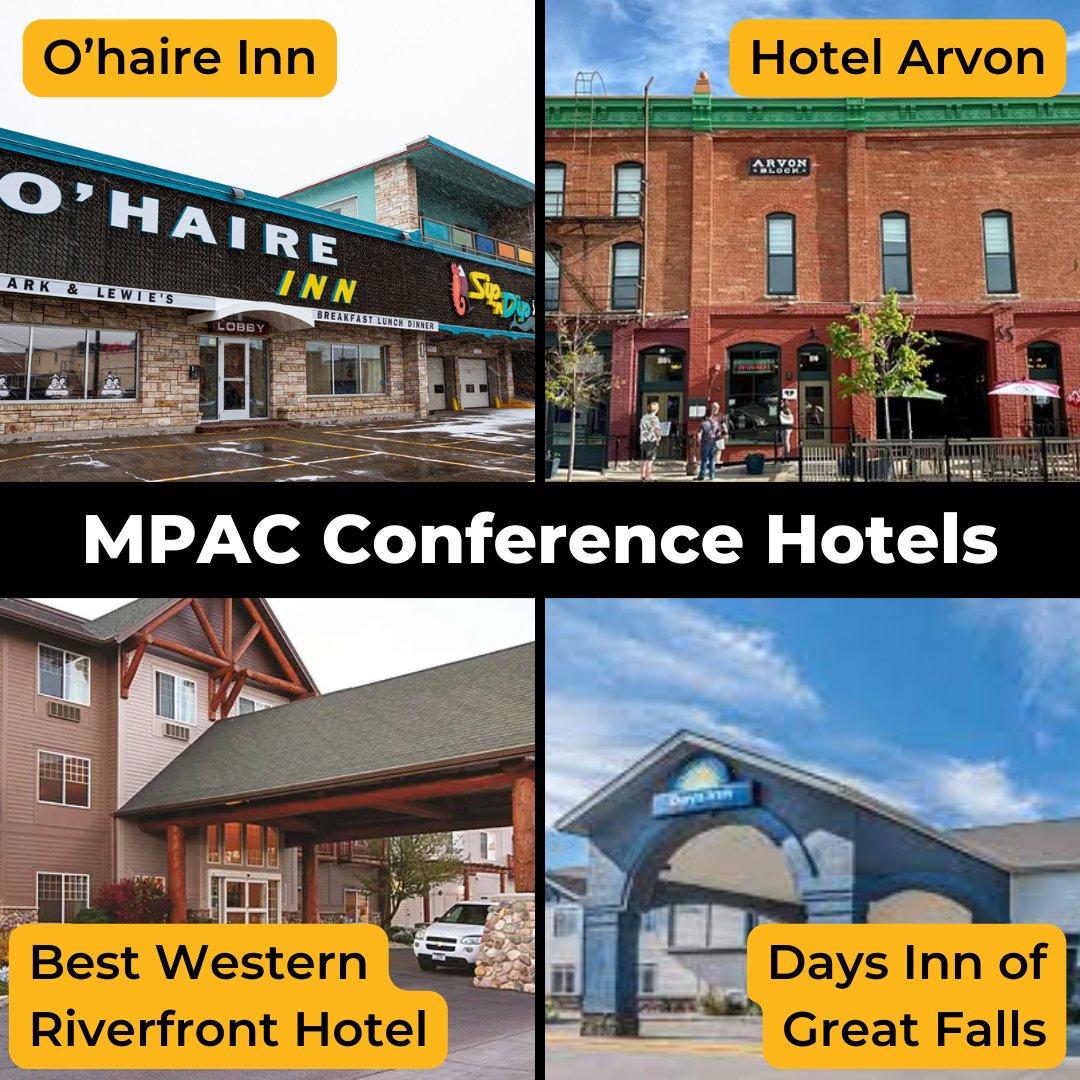 mpac406's tweet photo. Still getting your travel plans together for the MPAC conference? We have room blocks at 4 great locations! Go to https://t.co/UrdgoO79xa for booking information.
#MPACconference #MPACshowcase #montanalife #montanaperformingarts #VisitGreatFalls #MontanaBasecamp #AwesomeHotel https://t.co/QY0B22tiJH