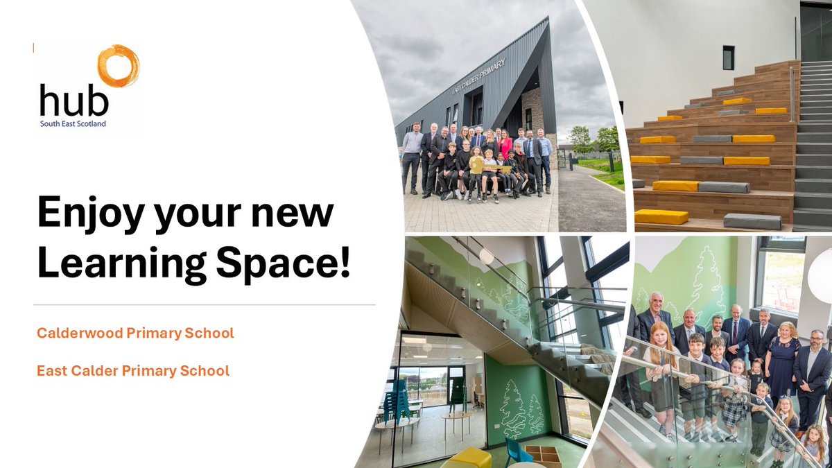 HubSouthEast's tweet photo. Wishing pupils and staff at the new @eastcalder_ps & the new @Calderwood_Pri extension, a fantastic first day today in their amazing new learning spaces, delivered by #HubSouthEast for @LoveWestLothian. #LearningEstate #DevelopmentPartnerOfChoice https://t.co/R68YWQOQ3P