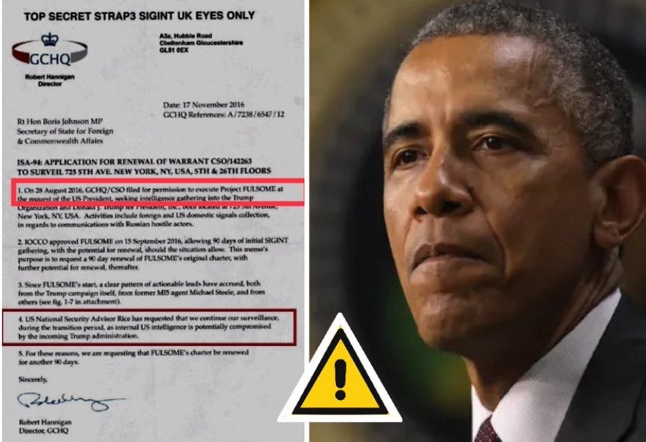 JDunlap1974's tweet photo. Here is evidence of Barack Obama committing treason by spying on President Trump 

Obama implemented ‘Project Fulsome’ through U.K. Intelligence to SPY on The Trump Organization and President Trump. https://t.co/8rZjRbgtMV